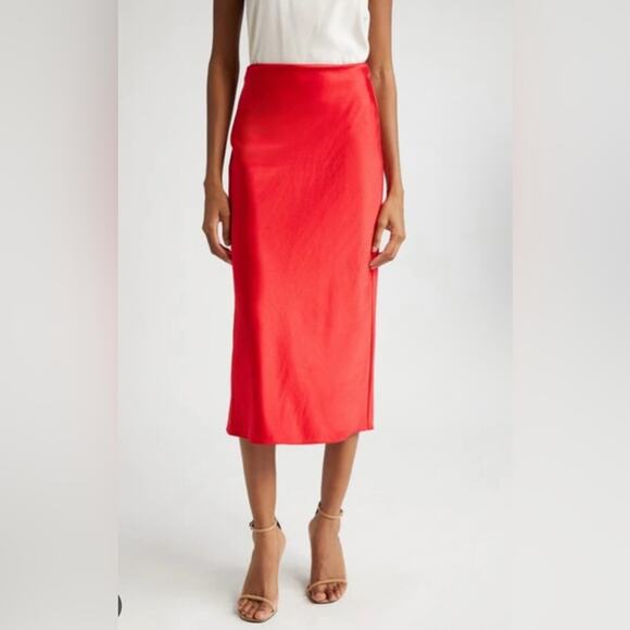 ALICE + OLIVIA Maeve satin slip skirt holiday exposed back zipper w slit 0